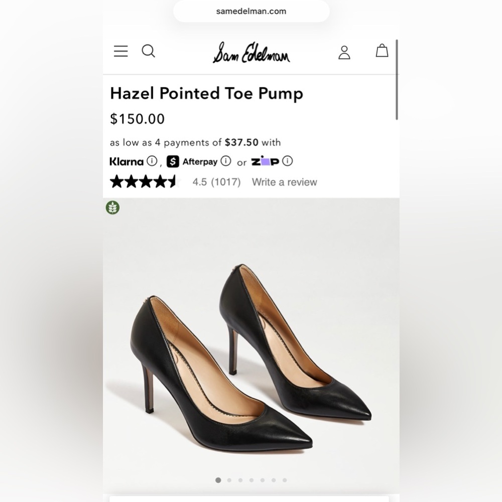 NIB Sam Edelman Hazel Pointed Toe Pump Black Leather sz 5
